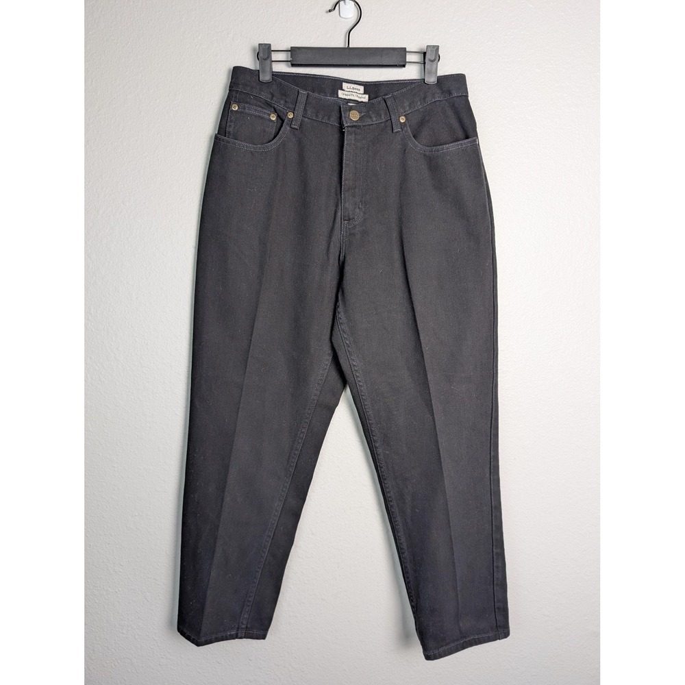 L.L. Bean Jeans Womens 12P Black Tapered Relaxed Mid Rise‎ Denim 29 Inseam